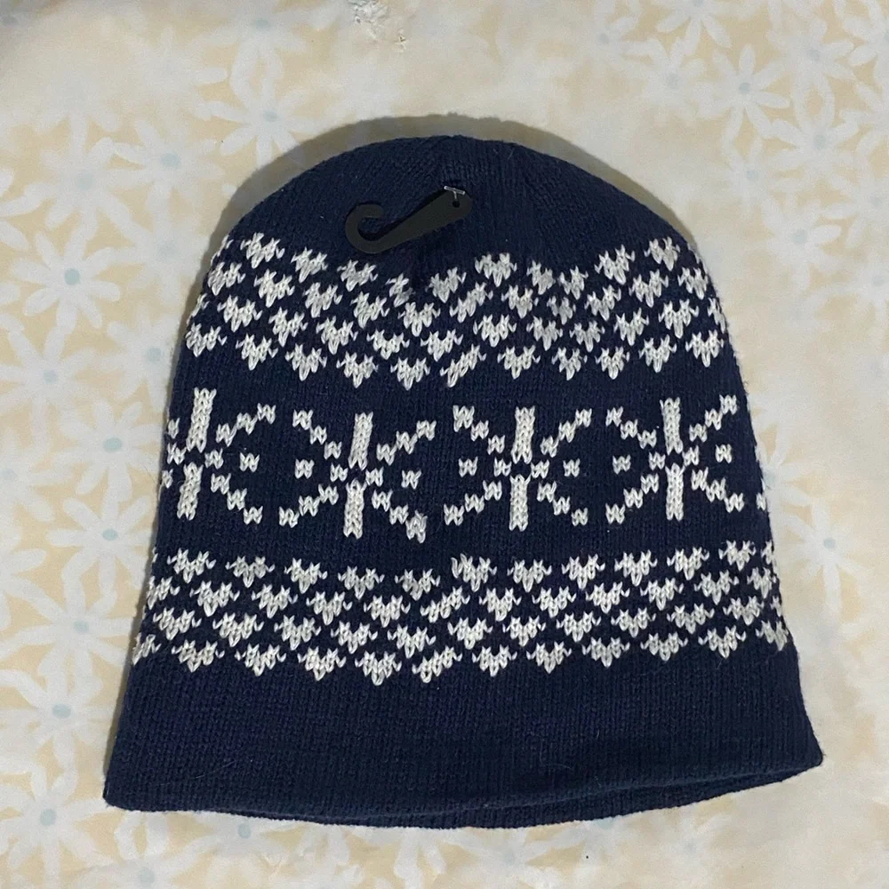 Navy and White Knit Beanie